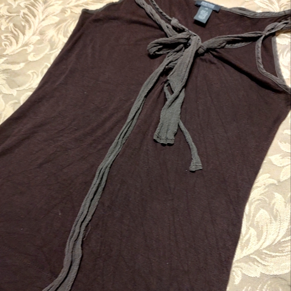 🤎 Whimsical KCR Chocolate Brown & Mocha Organza Ribbon Camisole Tank Top - XS - Picture 6 of 8